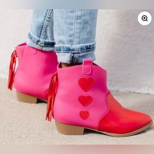 Yosi Samra Miss Dallas Western Boot in Pink & Red Hearts - girls size 2